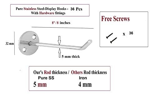 Q1 Beads 36 Peices 8 inch Stainless Steel Display Hooks for Shop & Counter Display(Chrome)