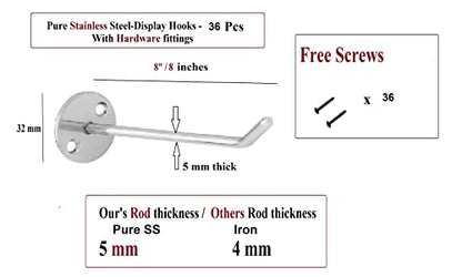 Q1 Beads 36 Peices 8 inch Stainless Steel Display Hooks for Shop & Counter Display(Chrome)