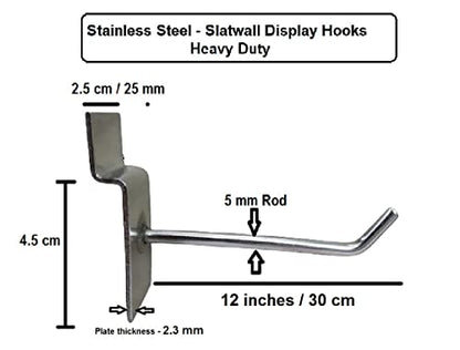 Q1 Beads 12 Pcs 12" Stainless Steel Slatwall Display Hook Hanger for Showroom/Mobile Shop/Wall Mount/Clothes (12 Inch) Pack of 12 Pcs.