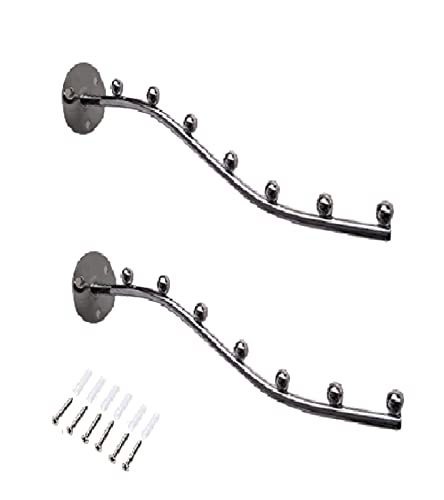 Q1 Beads Heavy Duty Wall Mount with Hardware Fittings Steel 7 Ball pin Hooks Wall Drope Hanger/Shop/Showroom Display Hook Rail bar - Pack of 2, Steel