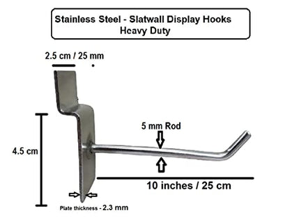 Q1 Beads 12 Pcs 10" Stainless Steel Slatwall Panel Display Hook Hanger for Showroom/Mobile Shop/Wall Mount/Clothes (10 Inch) Pack of 12 Pcs.