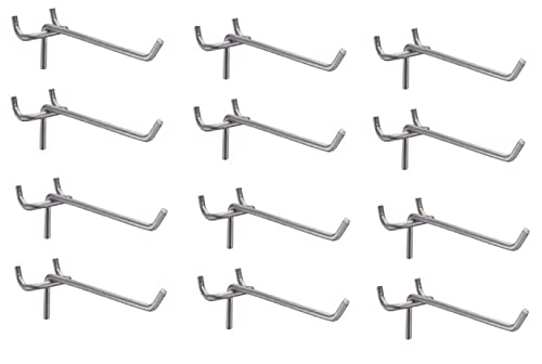 Q1 Beads 12 Pack 10" Heavy Duty Pegboard Hooks Kit Peg Hooks for 1” Spaced Pegboards, Utility Hooks for Wall Organizing in Home or Garage (Chrome, 10 inch, 12 Pcs)