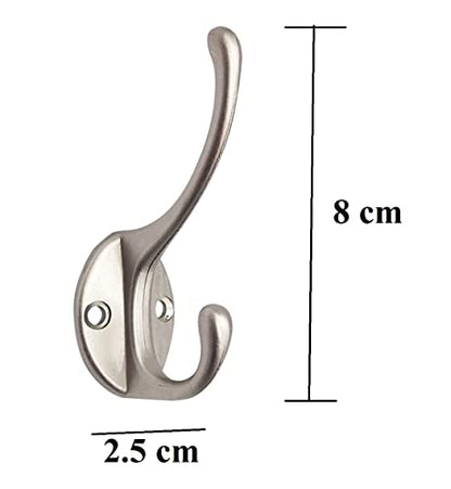 Q1 Beads 3 Pcs Steel Wall Mount Heavy Duty Coat Hooks Dual Prong Retro Double Utility Rustic Hooks for Coat, Scarf, Bag, Towel, Key, Cap, Cup, Hat (Chrome)