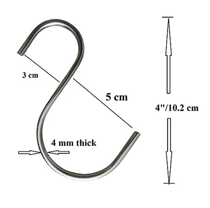 Q1 बीड्स 12 पीस शुद्ध स्टेनलेस स्टील S आकार का 4" S हुक हैंगर किचन कटलरी हैंगिंग, बाथरूम, दुकान, शोरूम हैंगिंग प्लांट, स्टोरेज रूम, ऑफिस, पैन, पेड़ की शाखा हुक, कोठरी, गार्डन, फूलों की टोकरी, पेर्गोला, पैन, पॉट के लिए , कोट, बैग, इनडोर आउट