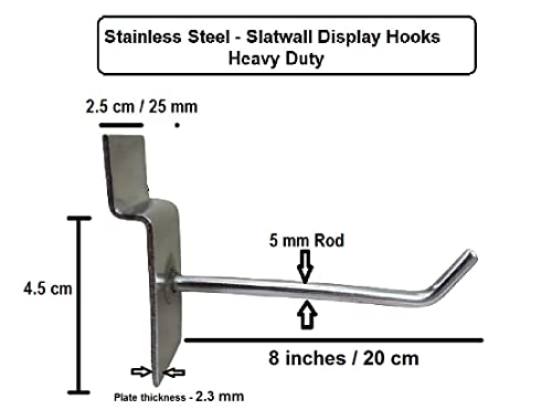 Q1 Beads 4 Pcs 8" Stainless Steel Slatwall Display Hook Hanger for Showroom/Mobile Shop/Wall Mount/Clothes (8 Inch) Pack of 4 Pcs.