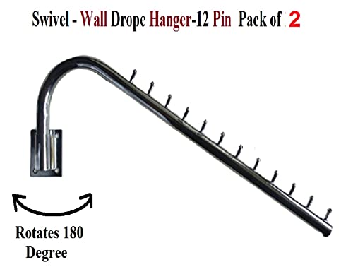 Q1 Beads 2 Pack Steel 12 Pin Swivel Hook Rail Wall Drope Hanger for Shop, Showroom, Boutique, Wardrobe - Wall Mount with Hardware Fittings