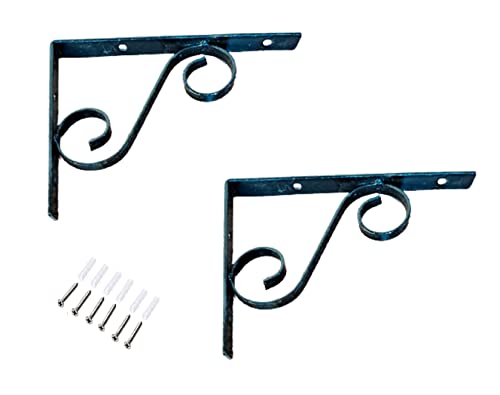 Q1 Beads 2 Pack 8" inch Angle Bracket L Bracket for Wall Shelf, Shop, Showroom, Rack (8 x 6 Inches, Black Powder Coated)