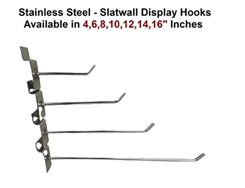 Q1 Beads 4 Pcs 8" Stainless Steel Slatwall Display Hook Hanger for Showroom/Mobile Shop/Wall Mount/Clothes (8 Inch) Pack of 4 Pcs.