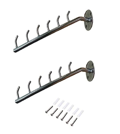 Q1 Beads Stainless Steel 6 pin Display Hooks Wall drope Hanger for Shop/Boutique/Showroom/Clothes/Kitchen/Mobile Hanging Accessories Pack of 2 -Heavy Duty