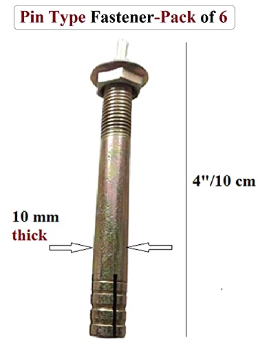 Q1 Beads 6 Pack 4" Zinc Plated Pin Type Anchor Fastener Pin Drive Expansion Nut Bolt Multipurpose(4 Inches, LxW 100 x 10 mm)