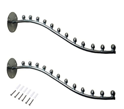 Q1 Beads 2 Pcs.12 Ball Wall Drope Hanger Wall Hanger Hooks Rail for Hanging Clothes,Dress,Belt, Garment Shop, Boutique,Display,Bedroom Air Dry Laundry (12 Balls, Chrome)