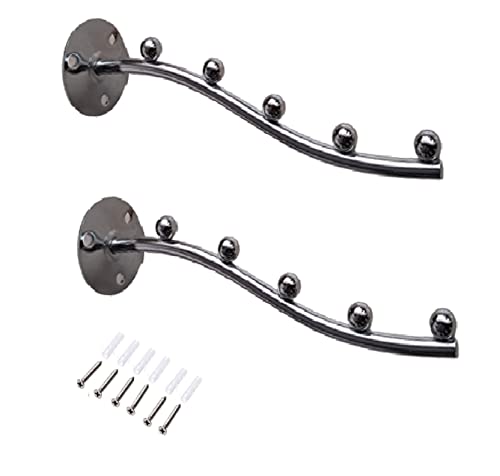 Q1 Beads Stainless Steel Wall Mount 5 Ball Pin Hooks Drope Hanger for Furniture Wardrobe/Cupboard/Shop/Showroom, Boutique Hanging Accessories - Pack of 2