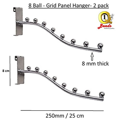 Q1 Beads Steel 8 Balls Pin Jali Hooks Grid Panel Hanger for Retail Display Gridwall Panel Mesh Made in 8 mm Rod (2 Pack, Chrome)