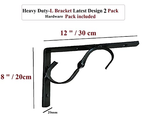 Q1 Beads 2 Pack 12" Angle Bracket L Bracket for Wall Shelf, Shop, Showroom, Rack (6 x 5 Inches, Black Powder Coated)21