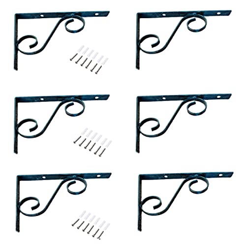 Q1 Beads 6 Pack 8" inch Right Angle Bracket L Shaped for Wall Shelf, Shop, Showroom, Rack (8 x 6 Inches, Black Powder Coated)