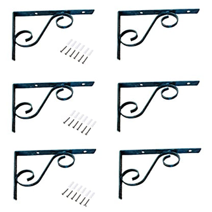 Q1 Beads 6 Pack 8" inch Right Angle Bracket L Shaped for Wall Shelf, Shop, Showroom, Rack (8 x 6 Inches, Black Powder Coated)