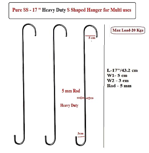 Q1 Beads Stainless Steel S Shaped Hook Made in 5 mm Rod Extension Hook (17 Inch, Chrome, 6 Pcs)