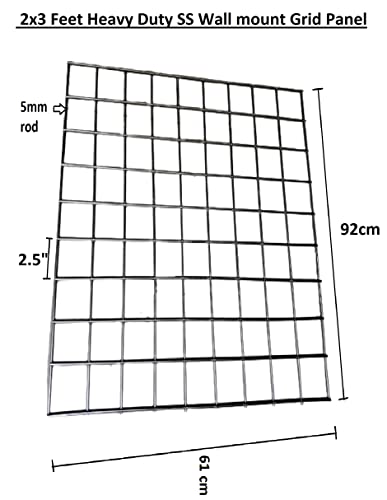 दुकान, शोरूम, रिटेल डिस्प्ले ग्रिडवॉल पैनल मेष के लिए Q1 बीड्स स्टेनलेस स्टील 3 x 2 फीट ग्रिड वॉल पैनल, 5 मिमी रॉड में निर्मित (1 पैक, क्रोम)