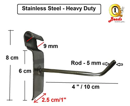 Q1 बीड्स 12 पीस 4" स्टेनलेस स्टील ग्रिडवॉल पैनल डिस्प्ले हुक हैंगर ग्रिड शेल्फ हुक ग्रिड माउंट, ग्रिड पैनल हुक, शोरूम, मोबाइल शॉप के लिए (4 इंच) 12 का पैक
