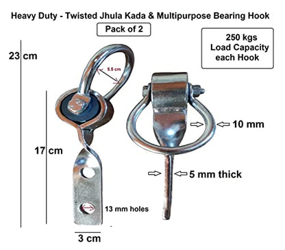 Q1 Beads 2 Pcs Twisted Swing Jhula Kada Ring for Home Hooks Bearing Kada Hanging Hook for Home, Balcony and Patio Uses(2 Pcs, Chrome)