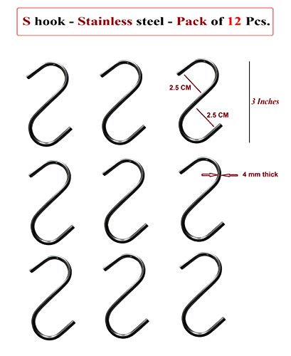 Q1 Beads Stainless Steel 3" inch S Hooks for Hanging - Pack of 12 Pcs, Chrome