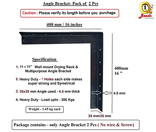 Q1 बीड्स मेटल हैवी ड्यूटी वॉल माउंट क्लॉथ ड्रायर स्टैंड क्लॉथ ड्रायर एंगल ब्रैकेट/हैंगर स्टैंड (1 सेट, काला, 400 मिमी)