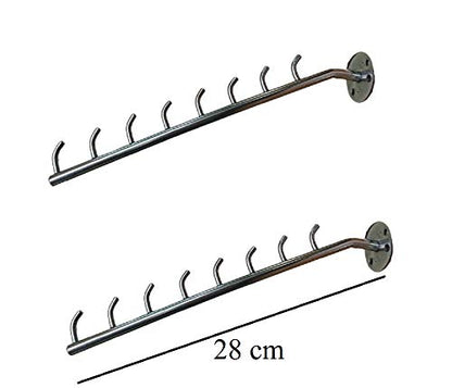 Q1 Beads Stainless Steel 8 pin Hooks Wall Hanger/Shop/Showroom Display Hook Rail bar for Clothes/Kitchen/Mobile Pack of 2 -Heavy Duty Wall Mount with Hardware Fittings