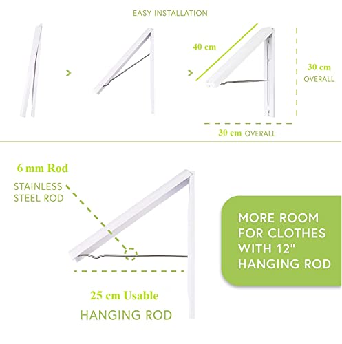 Q1 Beads Wall Mount Retractable Closet Organizer Folding Drying Rack,Wall Drope Hanger for Cloth Organizer (Metal + Plastic, White, 1 Pack)