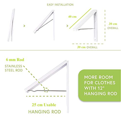 Q1 Beads Wall Mount Retractable Closet Organizer Folding Drying Rack,Wall Drope Hanger for Cloth Organizer (Metal + Plastic, White, 1 Pack)