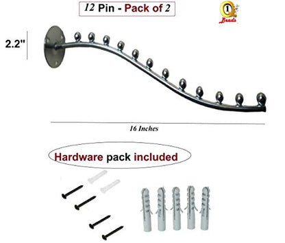 Q1 Beads 12 Ball Pin Metal Hooks Wall Drop Hanger - Pack of 2, Steel