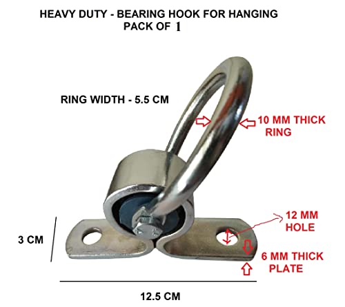 Q1 Beads 1 Pc Swing Jhula Bearing Kada Ring Ceiling Hook with 4 Inch Pin Fasteners(2) - Heavy Duty(Chrome,Round)