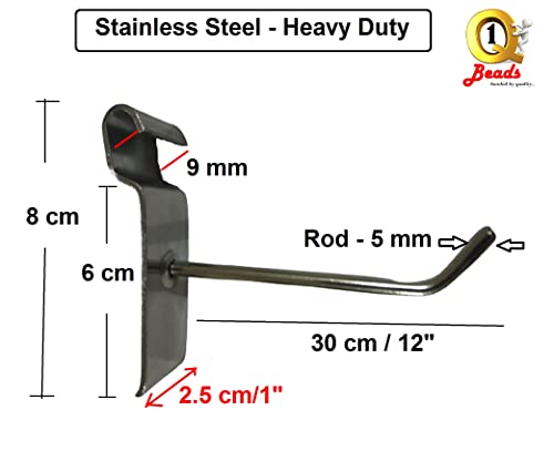 Q1 बीड्स 12 पीस 12" शोरूम/मोबाइल शॉप/वॉल माउंट/कपड़े के लिए स्टेनलेस स्टील ग्रिडवॉल पैनल डिस्प्ले हुक हैंगर (12 इंच) 12 पीस का पैक।