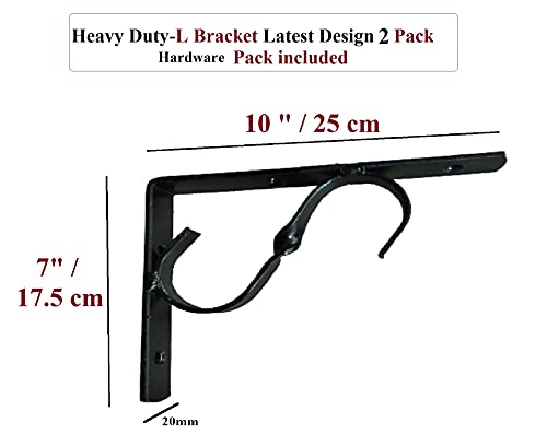 Q1 Beads 2 Pack 10" inch Heavy Duty Angle Bracket L Bracket for Wall Shelf, Shop, Showroom, Hotel, Rack (10 x 7 Inches, Black)