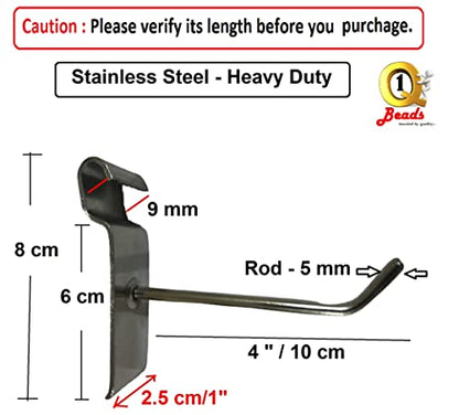 Q1 बीड्स 4 पीस 4" स्टेनलेस स्टील ग्रिडवॉल पैन्सल डिस्प्ले हुक हैंगर शोरूम/मोबाइल शॉप/वॉल माउंट/कपड़े के लिए (4 इंच) 4 पीस का पैक।