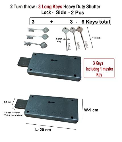 Q1 Beads Heavy Duty Side Shutter Lock for Shop 2 Turn with 3 Keys Including 1 Master Key (3 Keys Each , 2 Pcs Locks)