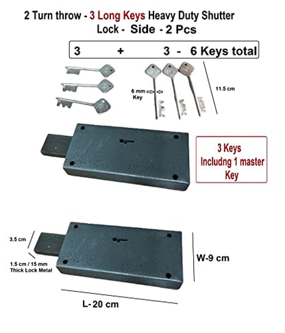 Q1 Beads Heavy Duty Side Shutter Lock for Shop 2 Turn with 3 Keys Including 1 Master Key (3 Keys Each , 2 Pcs Locks)