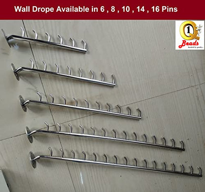 Q1 Beads Stainless Steel 8 pin Hooks Wall Hanger/Shop/Showroom Display Hook Rail bar for Clothes/Kitchen/Mobile Pack of 2 -Heavy Duty Wall Mount with Hardware Fittings