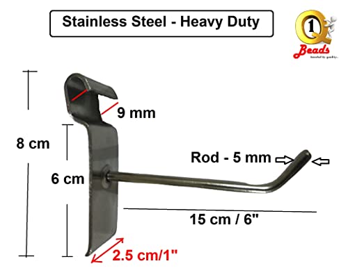 Q1 बीड्स 4 पीस 6" स्टेनलेस स्टील ग्रिडवॉल डिस्प्ले हुक हैंगर शोरूम/मोबाइल शॉप/वॉल माउंट/कपड़े के लिए (6 इंच) 4 पीस का पैक।