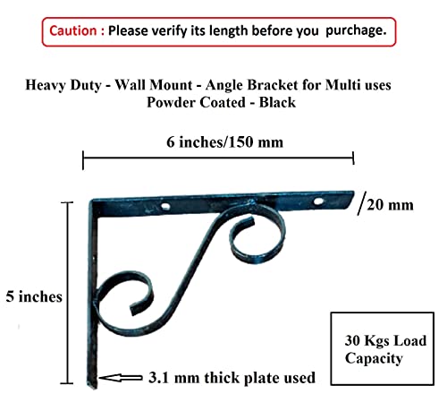 Q1 Beads 2 Pcs 6" inch Metal Heavy Duty L Shaped Right Angle Bracket/L Clamp for Wall Shelf,Rack (6x5 Inches, Black)