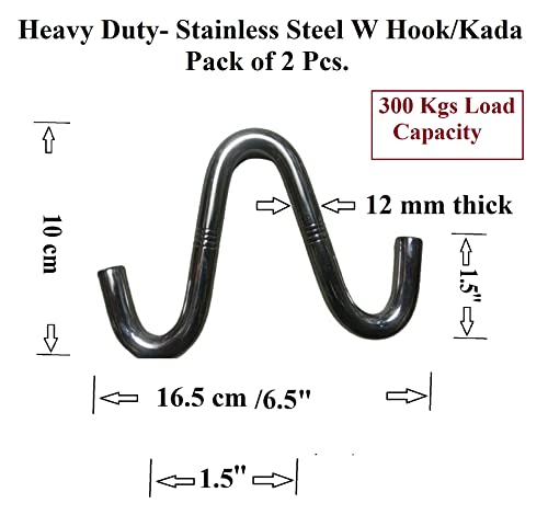 Q1 மணிகள் துருப்பிடிக்காத ஸ்டீல் W வடிவ W ஹூக்/W Kada for Jhula Swing Haning on Celling (Chrome) - பேக் 2 பீஸ்கள்