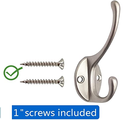 Q1 Beads 3 Pcs Steel Wall Mount Heavy Duty Coat Hooks Dual Prong Retro Double Utility Rustic Hooks for Coat, Scarf, Bag, Towel, Key, Cap, Cup, Hat (Chrome)