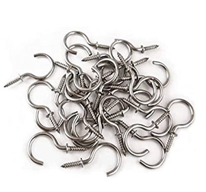 Q1 Beads 1" Inch Steel Cup Hook J Hooks - Pack of 80 Pieces (Chrome)