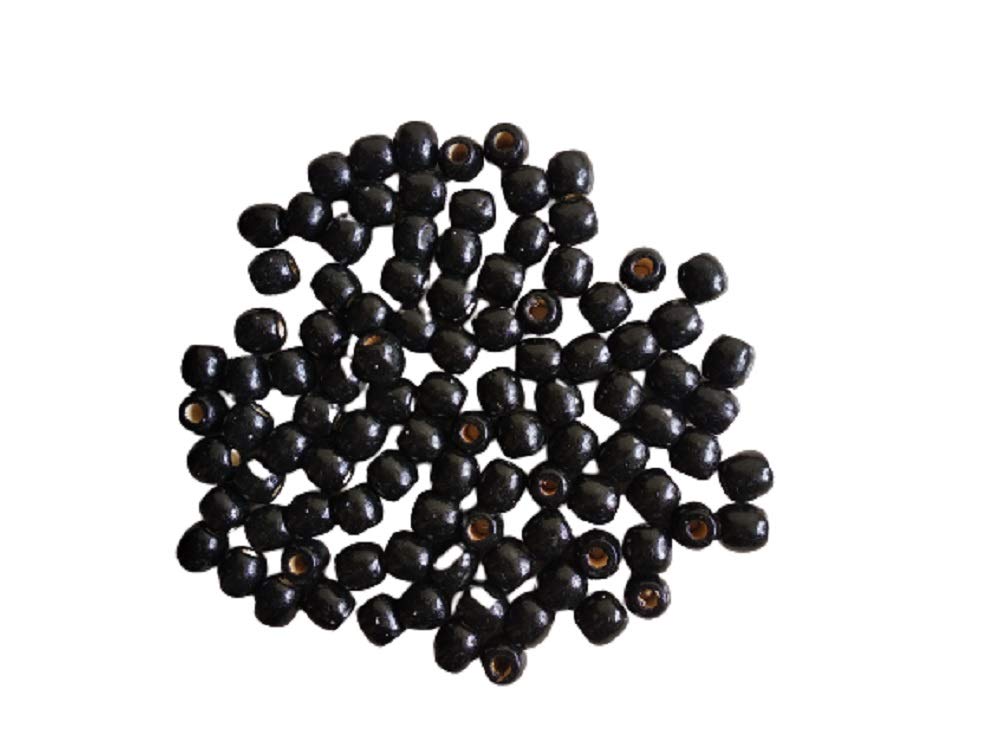 Q1 Beads 100 Pcs Black Color Natural Plain Oval Wooden Beads with Big Hole Ball for Jewellery Making & DIY Craft Findings and Multipurpose(16x17 mm,10 mm Hole,Black Color)