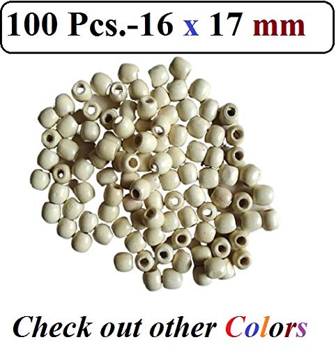 Q1 Beads 100 Pcs 16x17 mm Natural Plain Oval Wooden Beads with Big Hole Ball for Jewelry Making & DIY Craft Findings and Multipurpose(16x17 mm,10mm Hole, White Color)