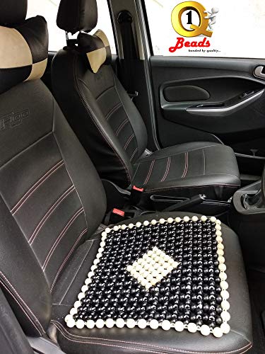 Q1 Beads SBlack Wooden beads acupressure mat car bead seat black color/heating pad/gel pad cover cushion for CAR/Office chair/Home Chair/Sofa/Jhula/Swing/Truck/Bus/Tempo(Small, Black)