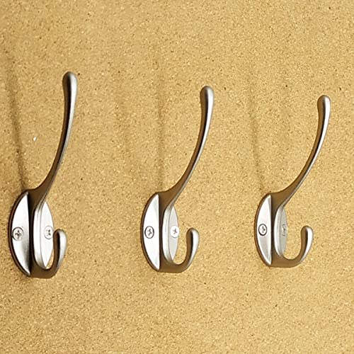 Q1 Beads 3 Pcs Steel Wall Mount Heavy Duty Coat Hooks Dual Prong Retro Double Utility Rustic Hooks for Coat, Scarf, Bag, Towel, Key, Cap, Cup, Hat (Chrome)