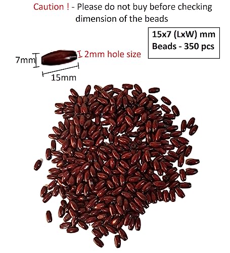 Q1 Beads 350 Pieces 15 x 7 mm Small Hole Wooden Beads for Craft,Macrame - Maroon Color (2 mm Hole)