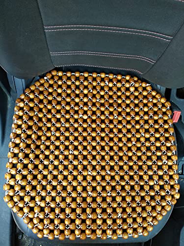 Q1 Beads MChocolate Wooden Beads Car Seat Wooden Cushion Cover Pad in Acupressure Sitting for All Universal The Cars/SUVs/Office Chair/Truck (Golden Brown)