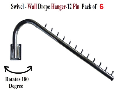 Q1 Beads Stainless Steel 6 Pack 12 pin Swivel Hook Rail Wall drope Hanger/Shop/Showroom Display Hook Rail bar for Cloth Hanging Pack of 6