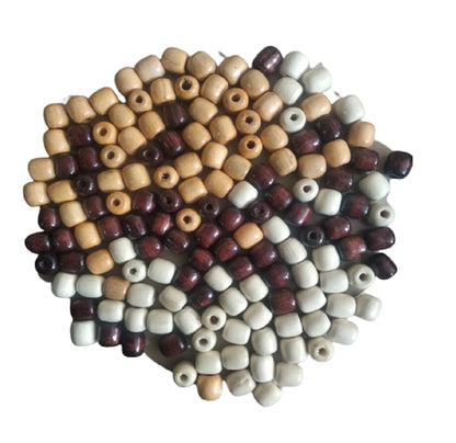 Q1 Beads Multipurpose Big Hole Wooden Beads - 150 Pieces. 16x17 mm Beige, Brown, White Tri Colors Mix (6 mm Hole)